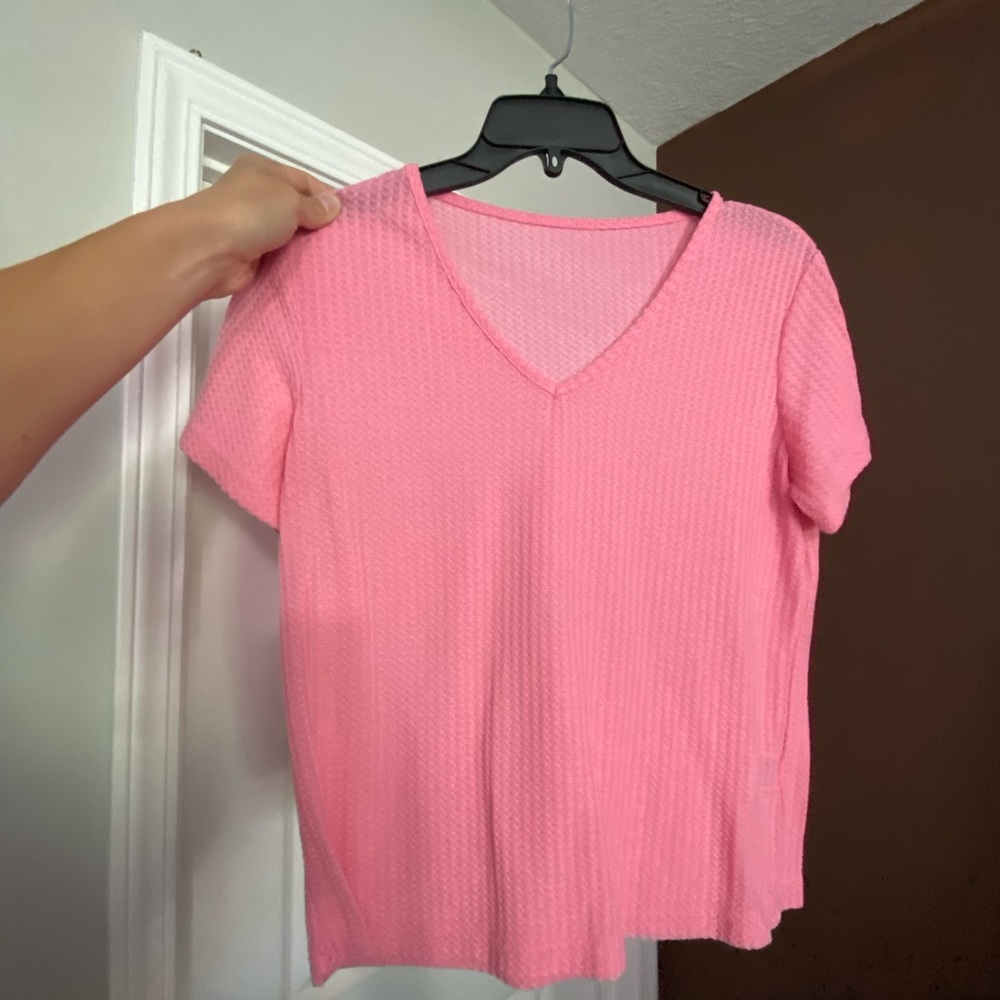 Waffle, box cut, pink T-shirt